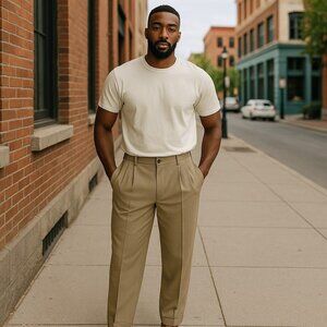 Men’s Dress Pants Sz 36x32 Pleated Front Stretch Cuffed Career Wear Church Party